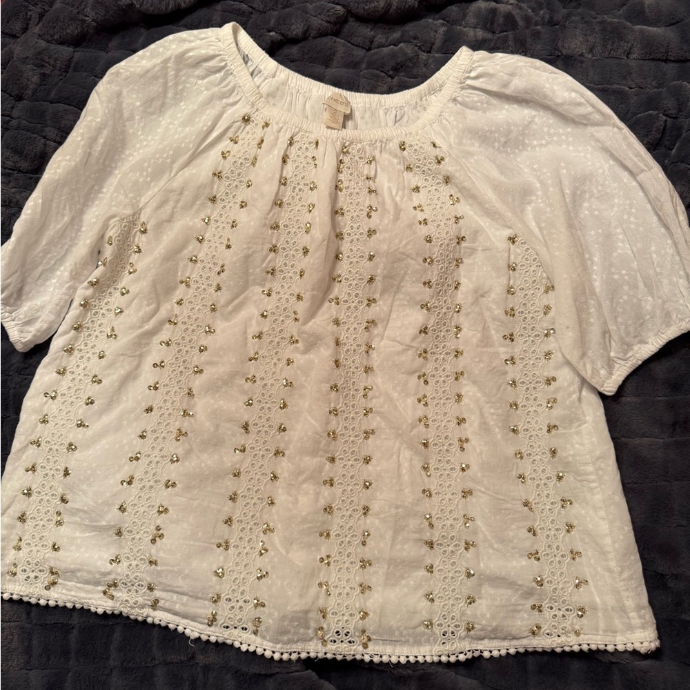 Chico's White Blouse with Gold Accents